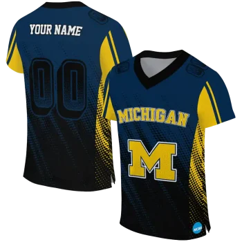 personalized michigan wolverines halftone flow blue black jersey best selling