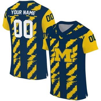 personalized michigan wolverines stripe block blue jersey best selling