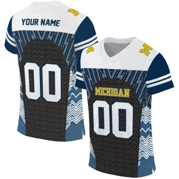 personalized michigan wolverines tire arrows blue black white jersey best selling