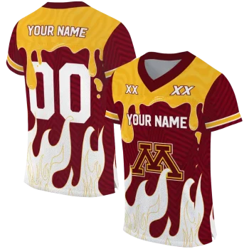 personalized minnesota golden gophers dripping flames maroon white jersey best selling