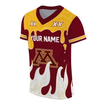 personalized minnesota golden gophers dripping flames maroon white jersey fashion forward