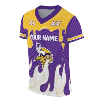 personalized minnesota vikings dripping flames purple white jersey fashion forward