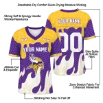 personalized minnesota vikings dripping flames purple white jersey best selling