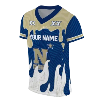 personalized navy midshipmen dripping flames blue white jersey fashion forward