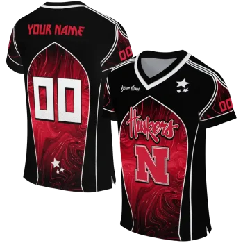 personalized nebraska cornhuskers halftone slant red black jersey best selling