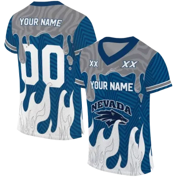 personalized nevada wolf pack dripping flames blue white jersey best selling