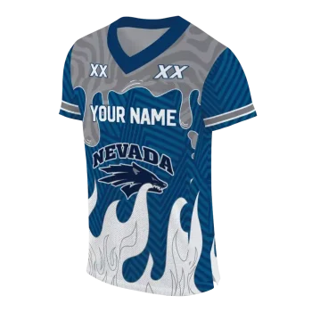 personalized nevada wolf pack dripping flames blue white jersey fashion forward