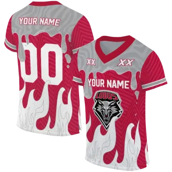 personalized new mexico lobos dripping flames red white jersey best selling