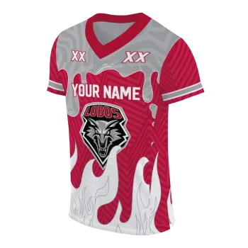 personalized new mexico lobos dripping flames red white jersey fashion forward