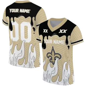personalized new orleans saints dripping flames gold white jersey best selling