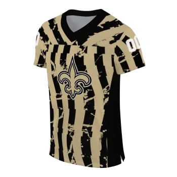 personalized new orleans saints stripe splatter gold jersey fashion forward