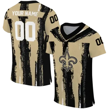 personalized new orleans saints striped texture gold jersey best selling