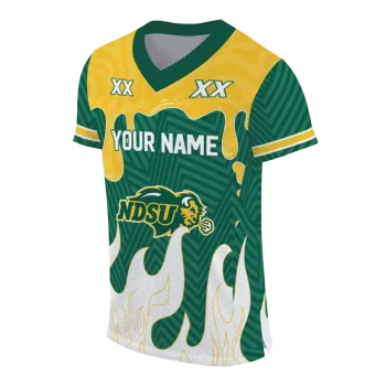 personalized north dakota state bison dripping flames green white jersey fashion forward