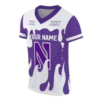 personalized northwestern wildcats dripping flames purple white jersey fashion forward