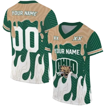 personalized ohio bobcats dripping flames green white jersey best selling