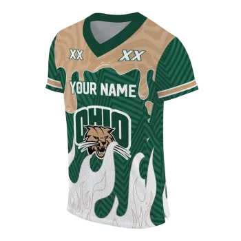 personalized ohio bobcats dripping flames green white jersey fashion forward