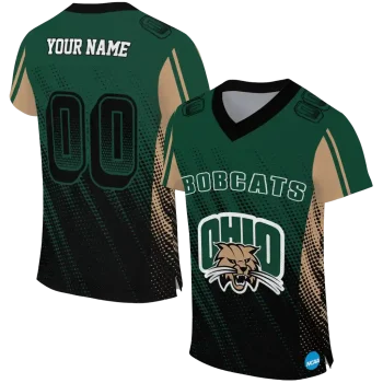 personalized ohio bobcats halftone flow green black jersey best selling