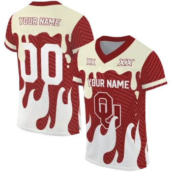 personalized oklahoma sooners dripping flames crimson white jersey best selling