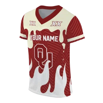 personalized oklahoma sooners dripping flames crimson white jersey fashion forward