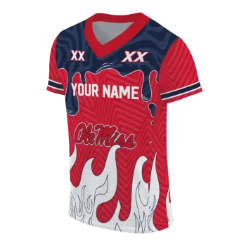 personalized ole miss rebels dripping flames red white jersey fashion forward