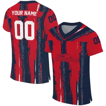 personalized ole miss rebels striped texture red jersey best selling