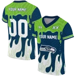 personalized seattle seahawks dripping flames blue white jersey best selling