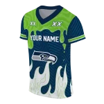 personalized seattle seahawks dripping flames blue white jersey best selling