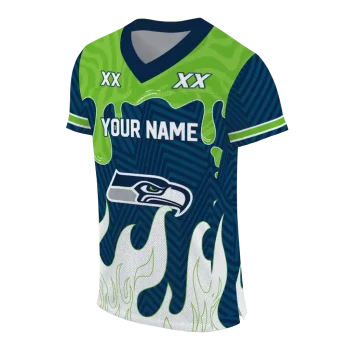 personalized seattle seahawks dripping flames blue white jersey fashion forward