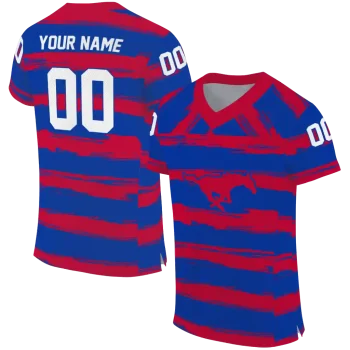 personalized smu mustangs art stripe blue jersey best selling