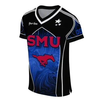 personalized smu mustangs halftone slant blue black jersey fashion forward