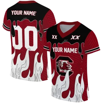 personalized south carolina gamecocks dripping flames garnet white jersey best selling