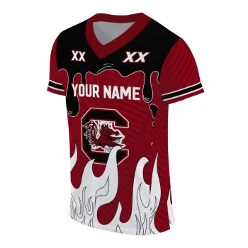 personalized south carolina gamecocks dripping flames garnet white jersey fashion forward
