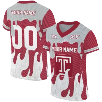 personalized temple owls dripping flames red white jersey best selling