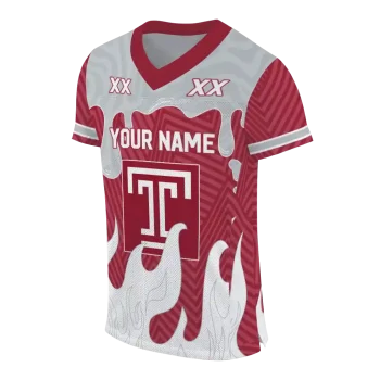 personalized temple owls dripping flames red white jersey fashion forward