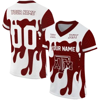 personalized texas am aggies dripping flames maroon white jersey best selling