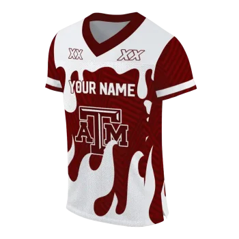 personalized texas am aggies dripping flames maroon white jersey fashion forward