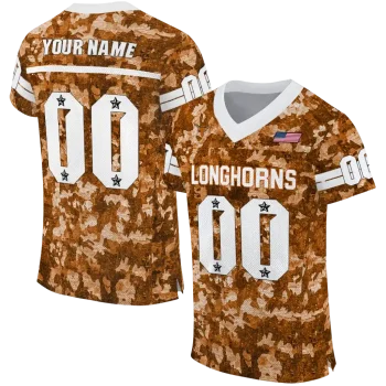 personalized texas longhorns camouflage abstract orange jersey best selling