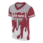 personalized troy trojans dripping flames red white jersey best selling