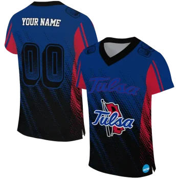 personalized tulsa golden hurricane halftone flow blue black jersey best selling