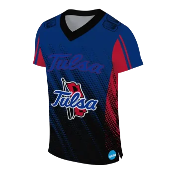 personalized tulsa golden hurricane halftone flow blue black jersey fashion forward
