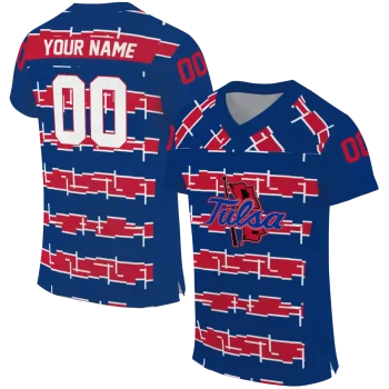 personalized tulsa golden hurricane layered grids blue jersey best selling