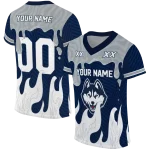 personalized uconn huskies dripping flames blue white jersey best selling
