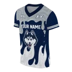 personalized uconn huskies dripping flames blue white jersey best selling