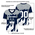 personalized uconn huskies dripping flames blue white jersey best selling