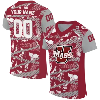 personalized umass minutemen camo shatter red jersey best selling