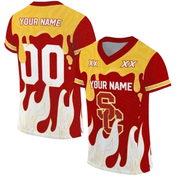 personalized usc trojans dripping flames red white jersey best selling