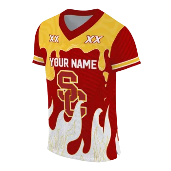 personalized usc trojans dripping flames red white jersey fashion forward