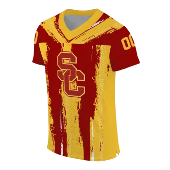personalized usc trojans striped texture red jersey fashion forward