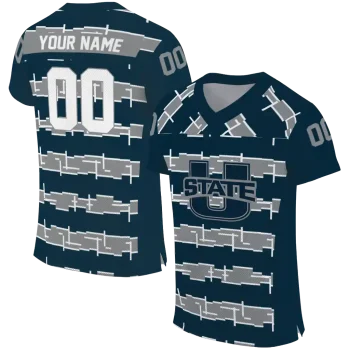personalized utah state aggies layered grids navy jersey best selling