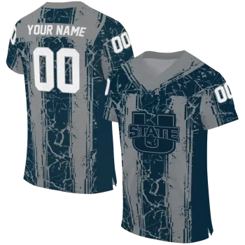 personalized utah state aggies rugged stripes navy jersey best selling